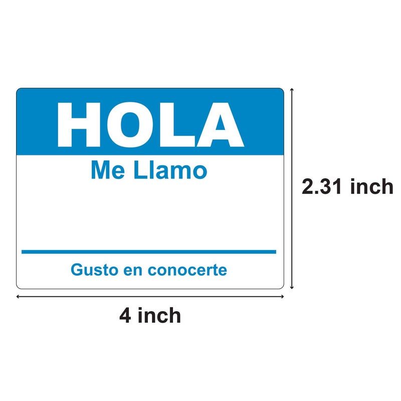 OfficeSmartLabels Spanish Name Tags (4 x 2.3 inch, Blue - 100 Labels) Hola, Me Llamo Badges Stickers for Events, Reunions & Meet and Greets - Fabric Safe - Image 2